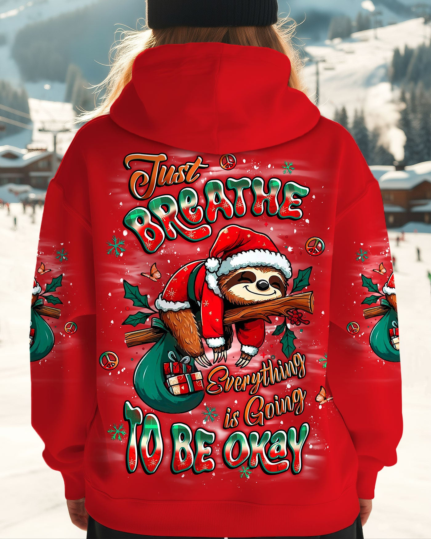 Sloth Just Breathe Christmas Hoodie Funny Red Xmas Clothing Gifts For Sloth Lovers