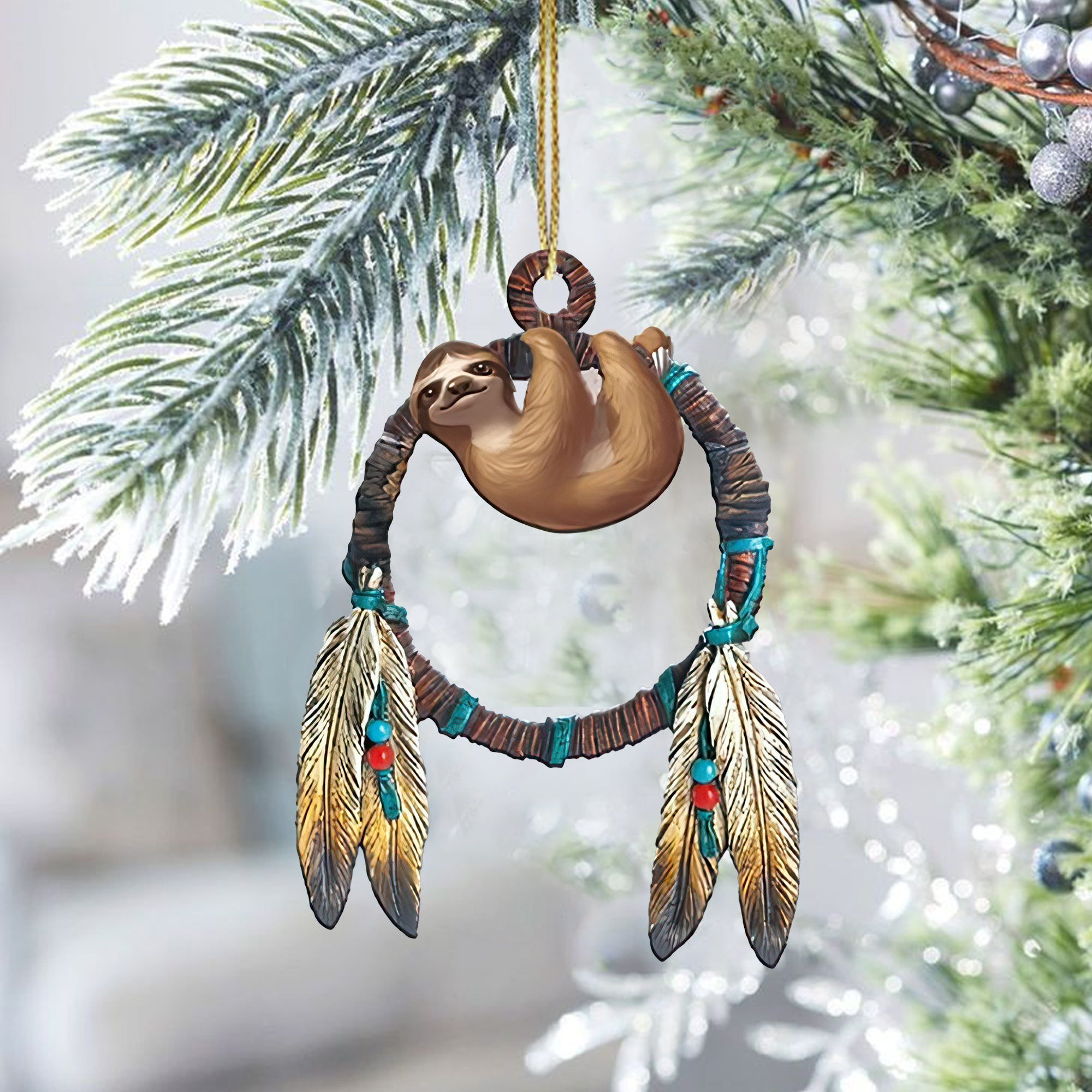 Sloth Native American Christmas Ornament Animal Themed Xmas Decor Gifts For Sloth Lovers