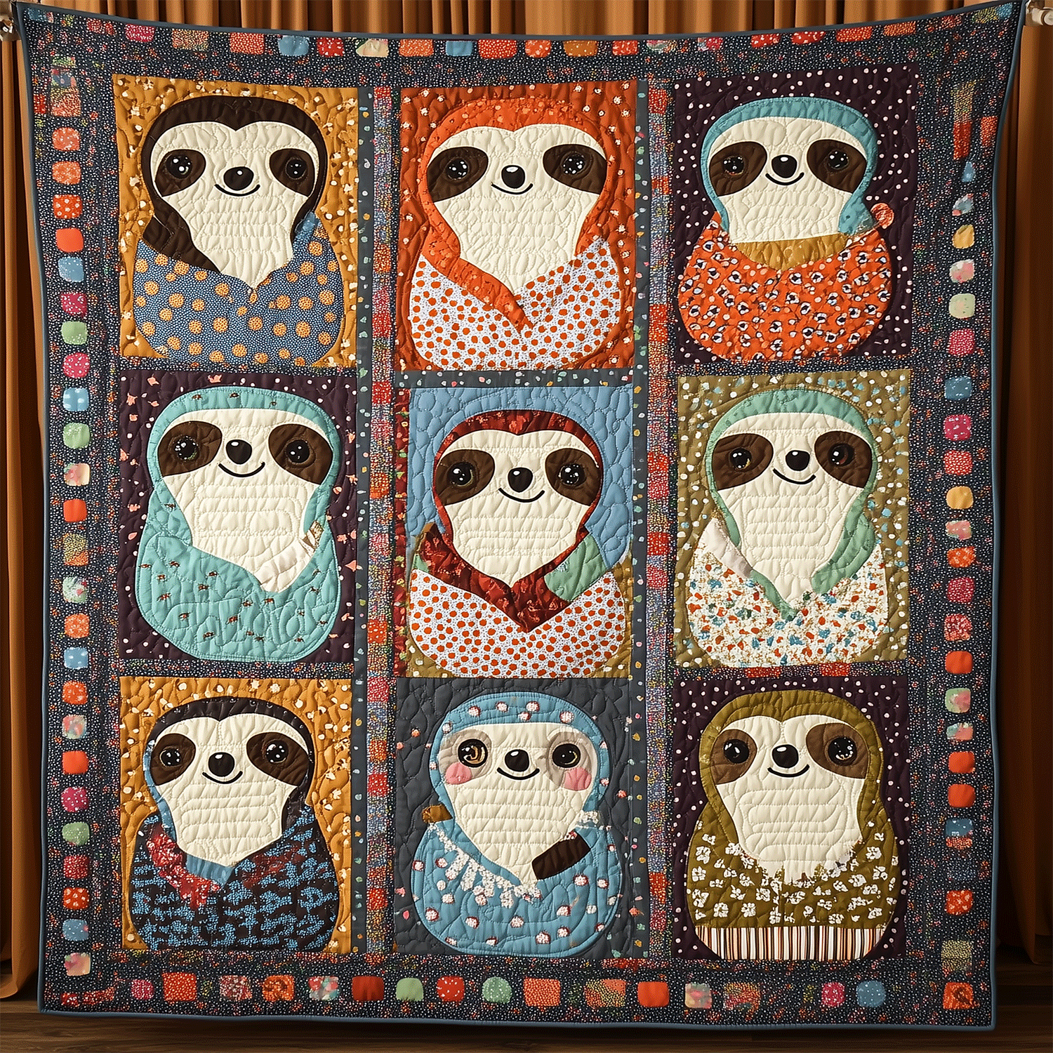 Sloth Patchwork Quilted Blanket Sloth Gift Idea