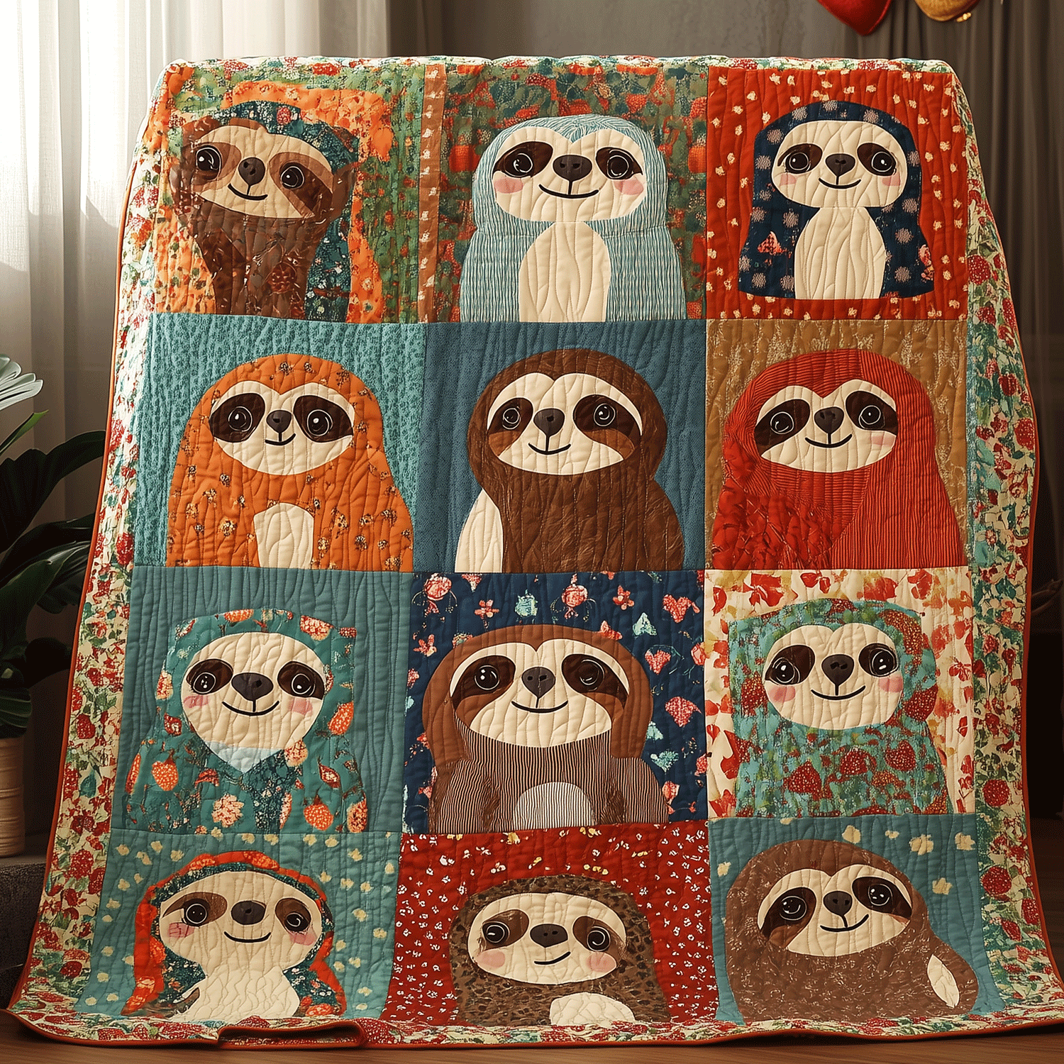Sloth Smiles Quilted Blanket Sloth Gift Idea