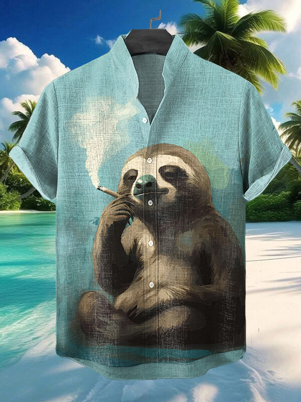 Sloth Smoking Art Print Hawaiian Shirt Presents For Sloth Lovers