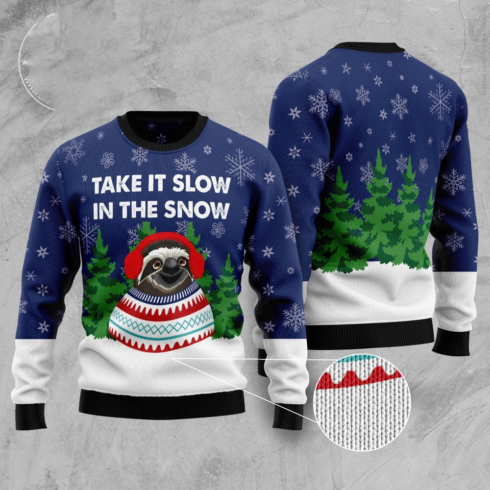 Sloth Take It Slow In The Snow Ugly Christmas Sweater Funny Ugly Christmas Sweater Cool Christmas Gifts