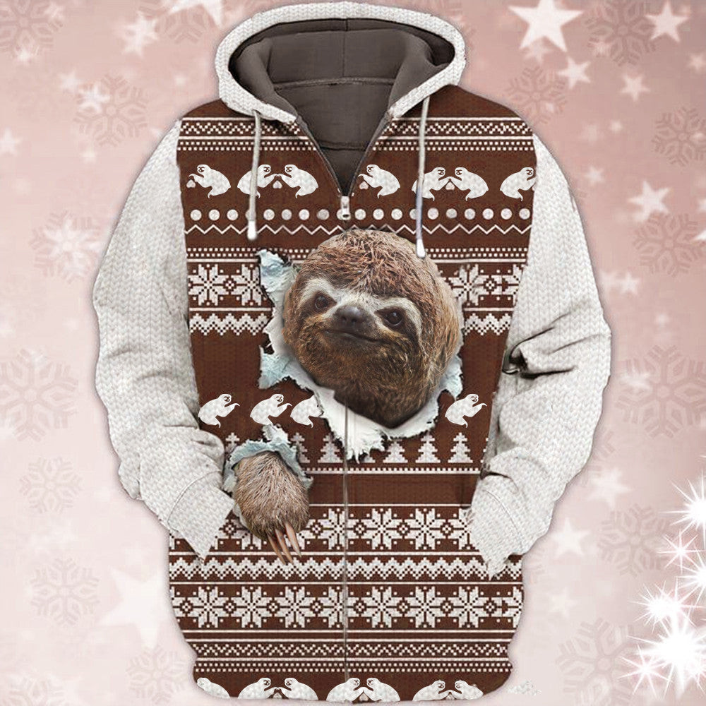 Sloth Ugly Christmas Sweater Zip Hoodie Xmas 2024 Holiday Clothes Sloth Lovers Gifts Sloth Ugly Christmas Sweater Zip Hoodie Xmas 2024 Holiday Clothes Sloth Lovers Gifts