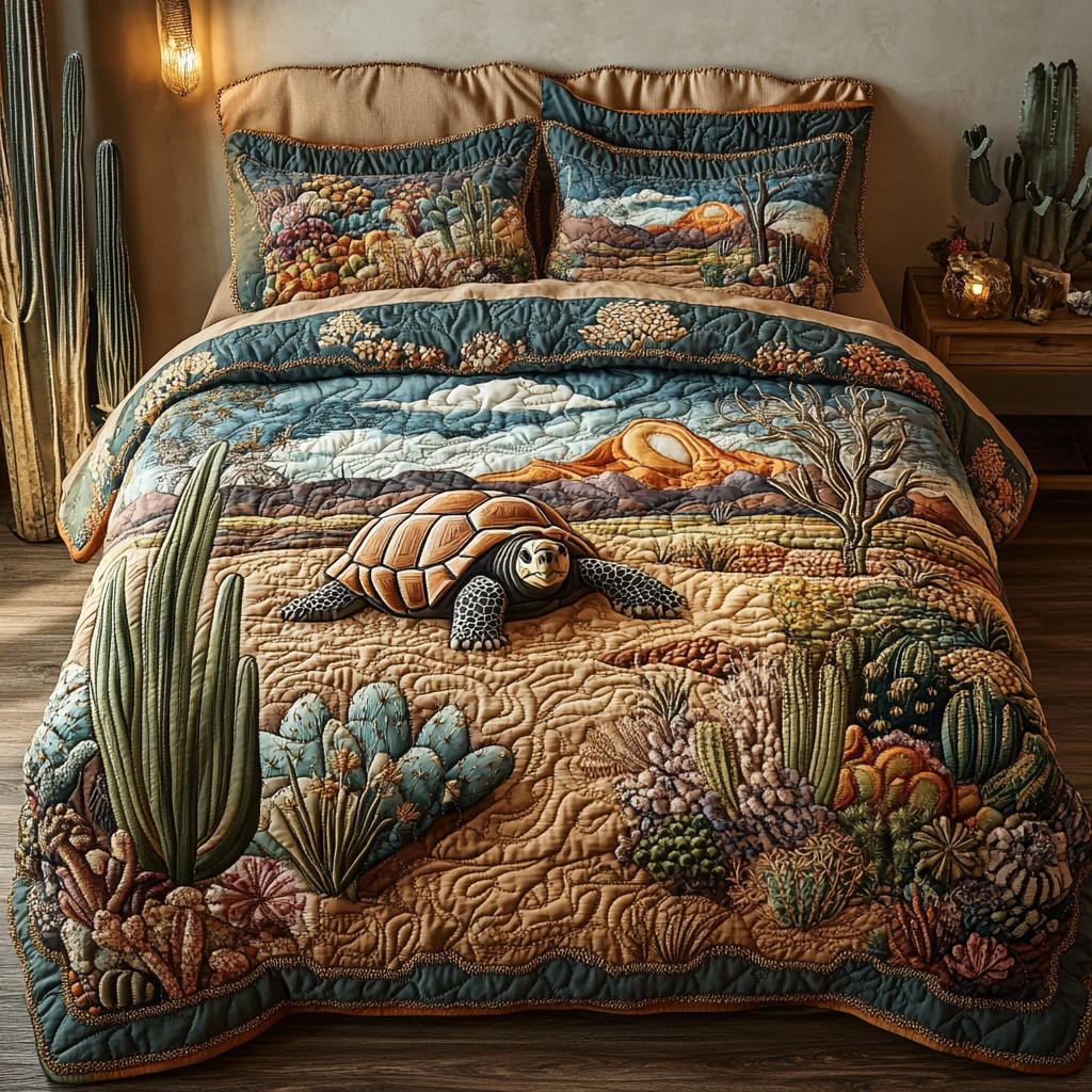 Slow Journey Quilted Bedding Set Aesthetic Room Decor Sea Turtle Gift Ideas
