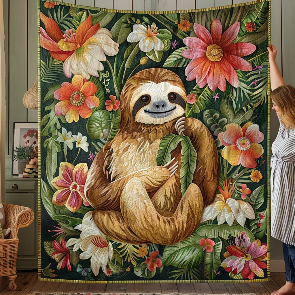 Slow Life Comfort Quilted Blanket Sloth Present Ideas