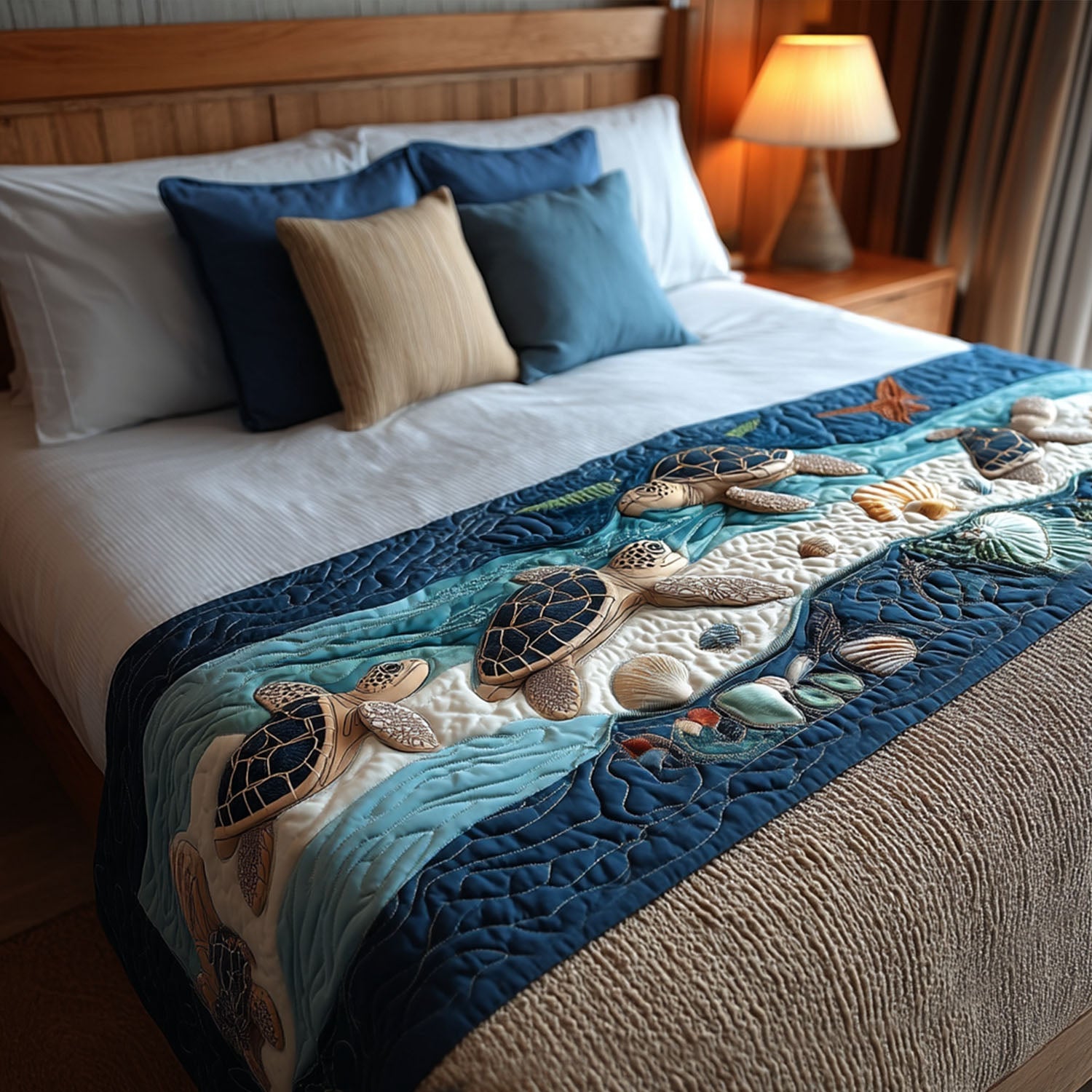 Slow Traveler Quilted Bed Runner Bedroom Decorations Sea Turtle Merchandise