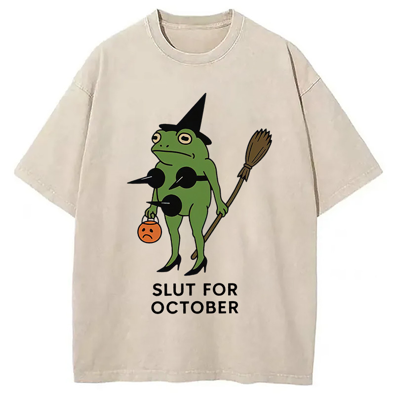 Slut For October Washed T-Shirt Retro Humor Graphic Top Gifts For BFF Slut For October Washed T-Shirt Retro Humor Graphic Top Gifts For BFF