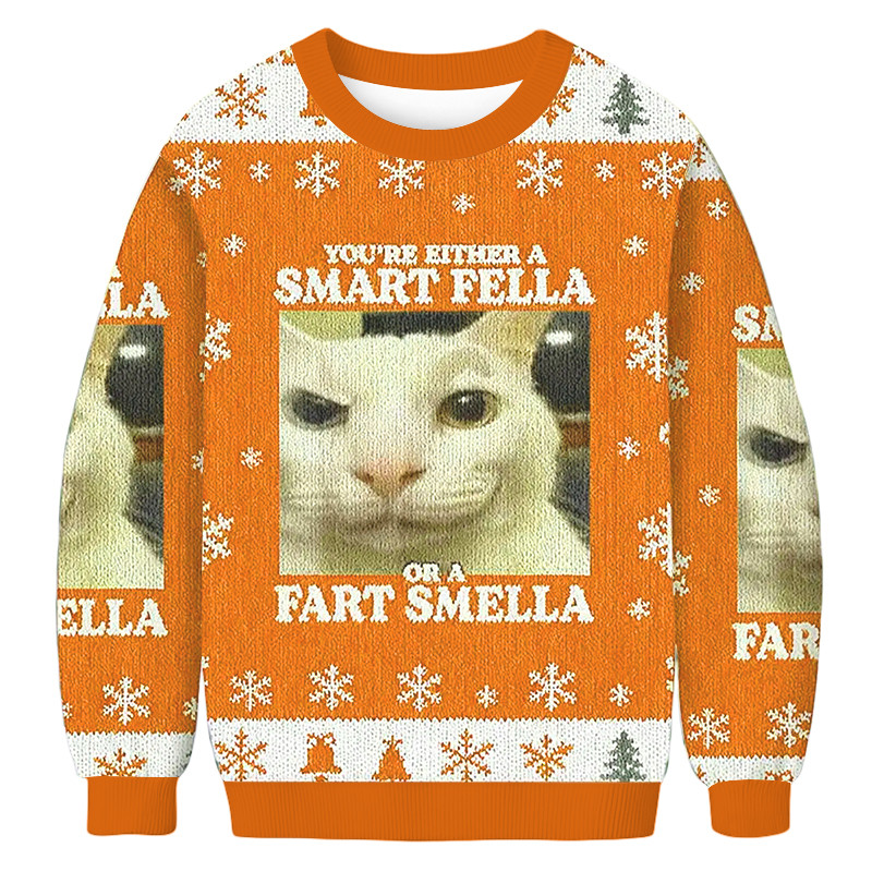 Smart Fella Or Fart Smella Cat Christmas Ugly Sweater Winter Clothing Gifts For Cat Owners