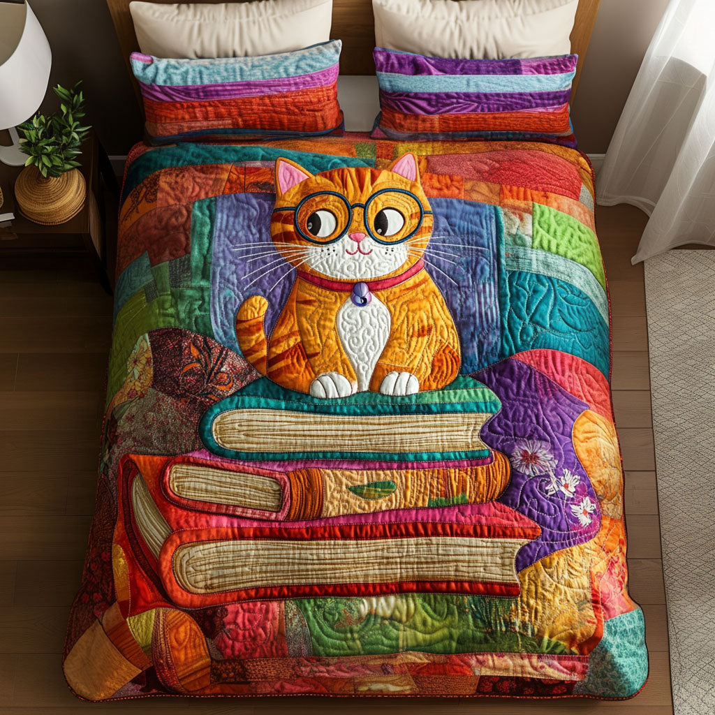 Smarty Whiskers Quilted Bedding Set Cozy Bedroom Decor Cat Presents For Christmas