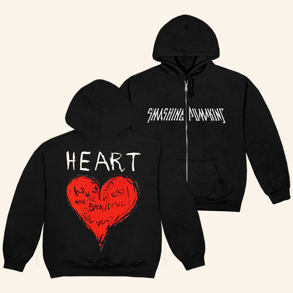 Smashing Pumpkins Merch Heart Zip Hoodie Presents For Rock Lovers