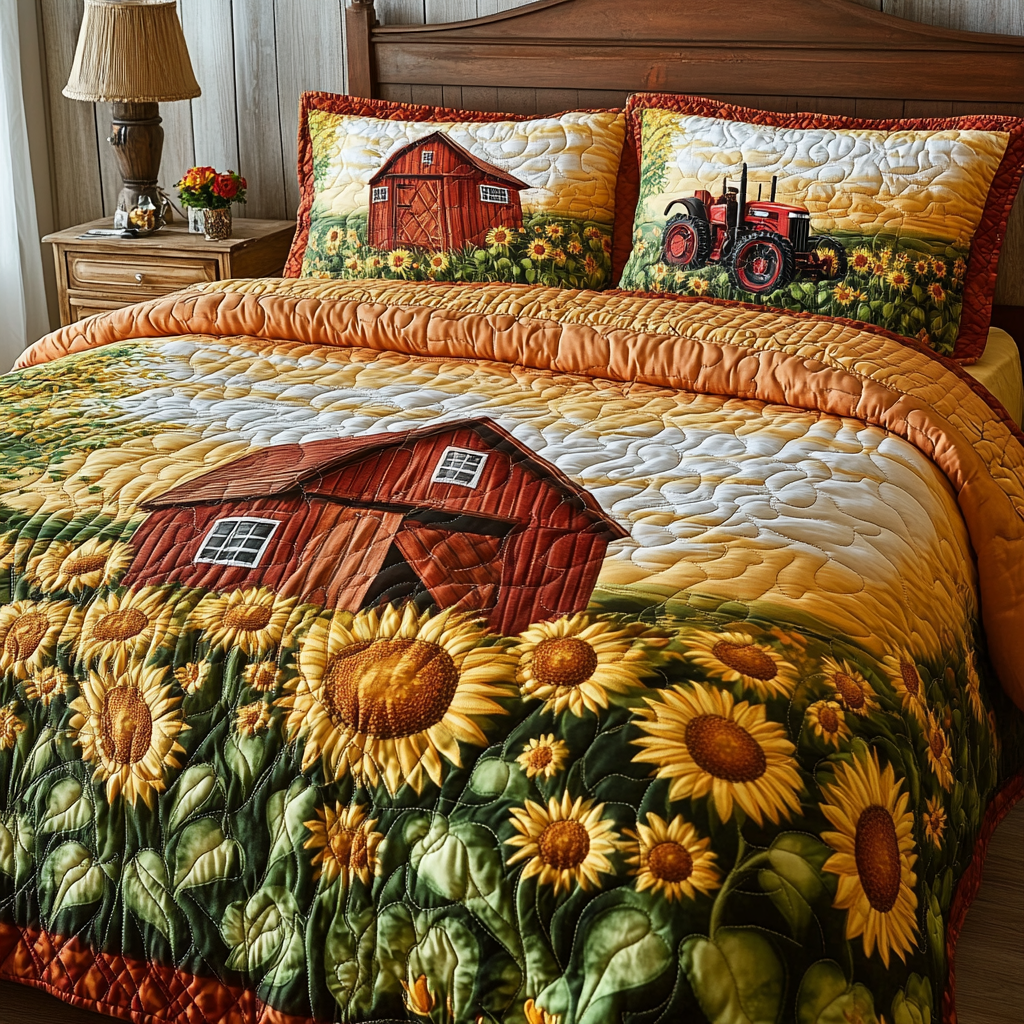 Smile Patch Quilted Bedding Set Cozy Bedroom Decor Sunflower Presents