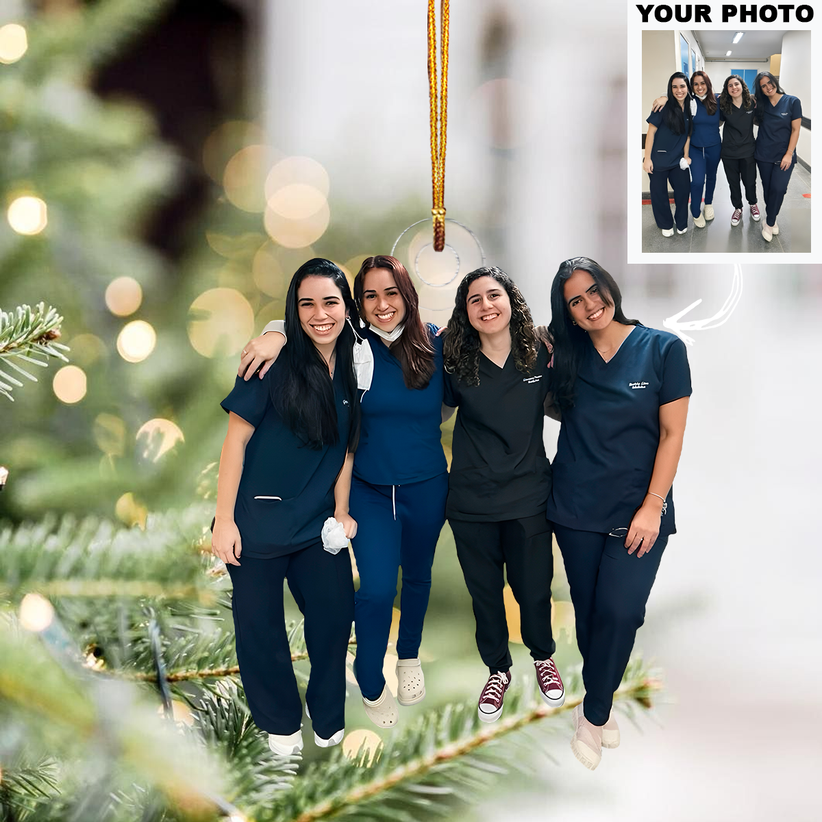 Smiles In Scrubs Personalized Photo Mica Ornament Christmas Gift For Nurses
