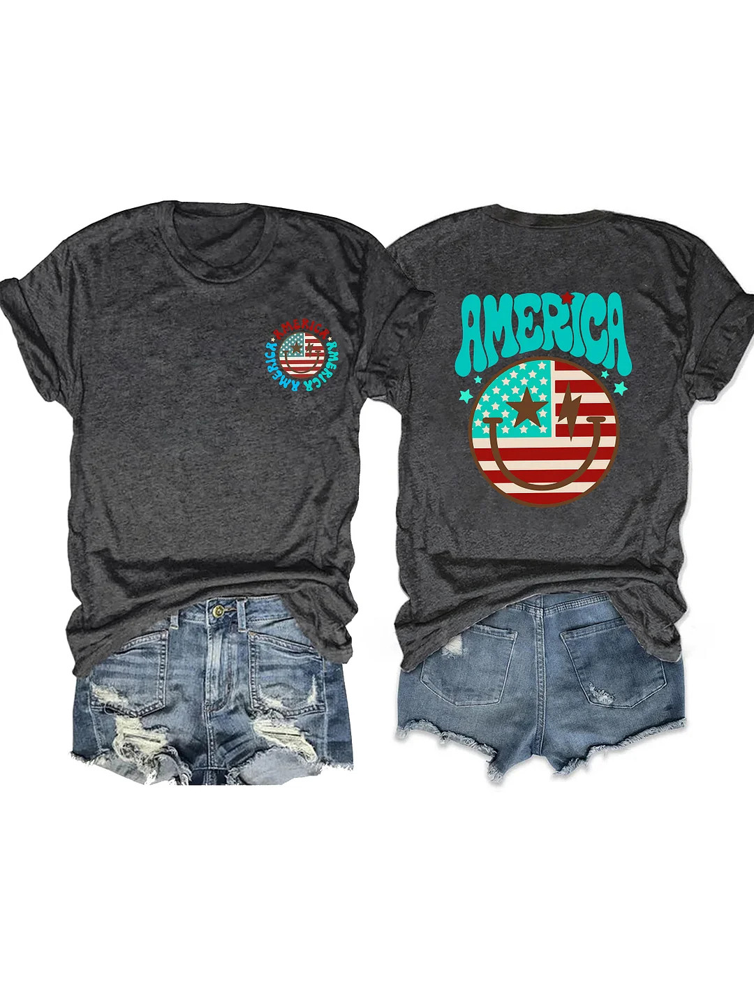 Smiling American Flag T-Shirt Happy Patriotic Gift 4th Of July Independence Day Fun