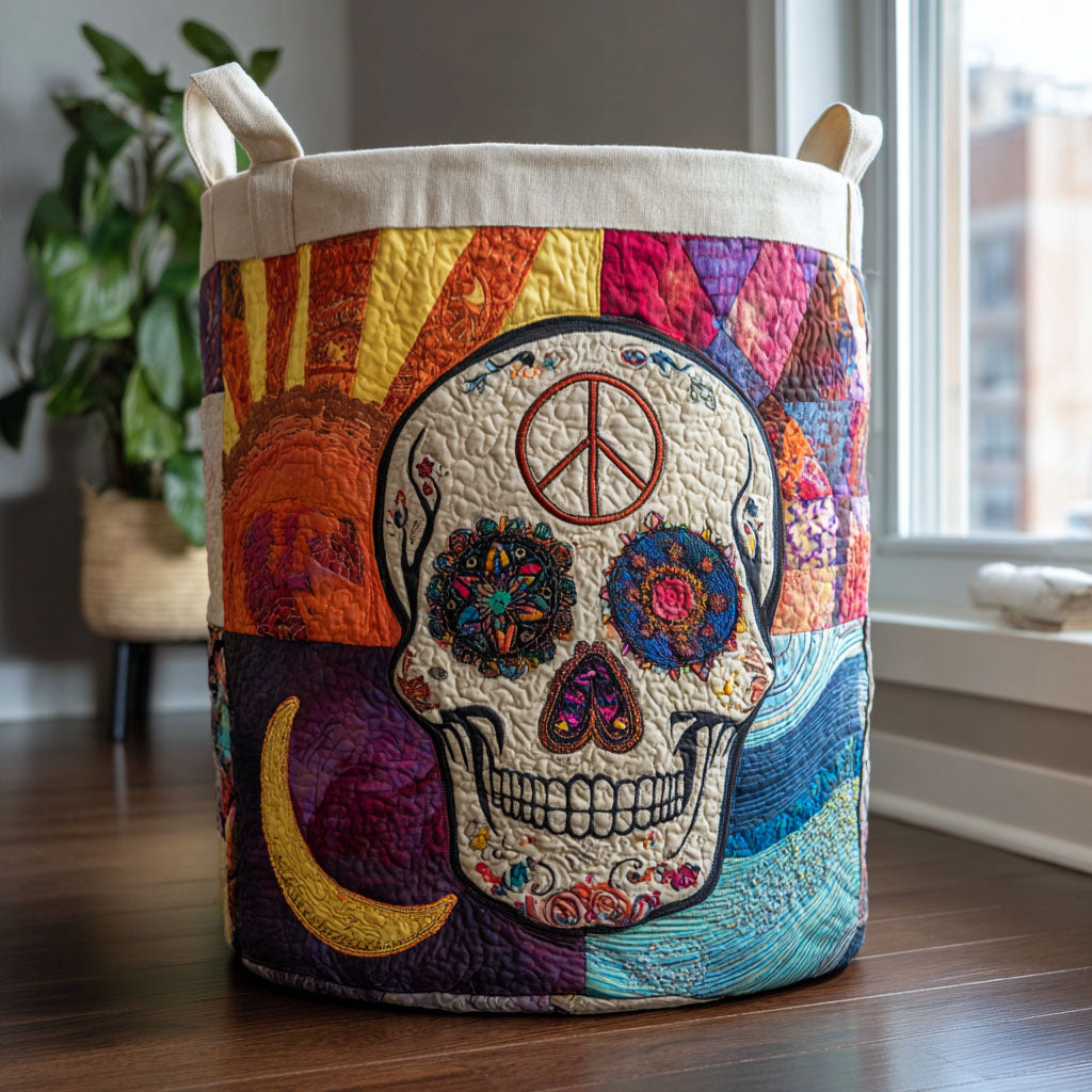 Smiling Bones Quilted Laundry Basket Merch For Home And Bedroom