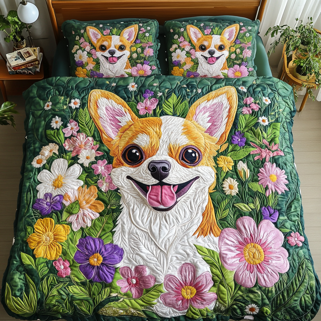 Smiling Chi Quilted Bedding Set Exclusive Bedding Gift Set for Luxury Sleep