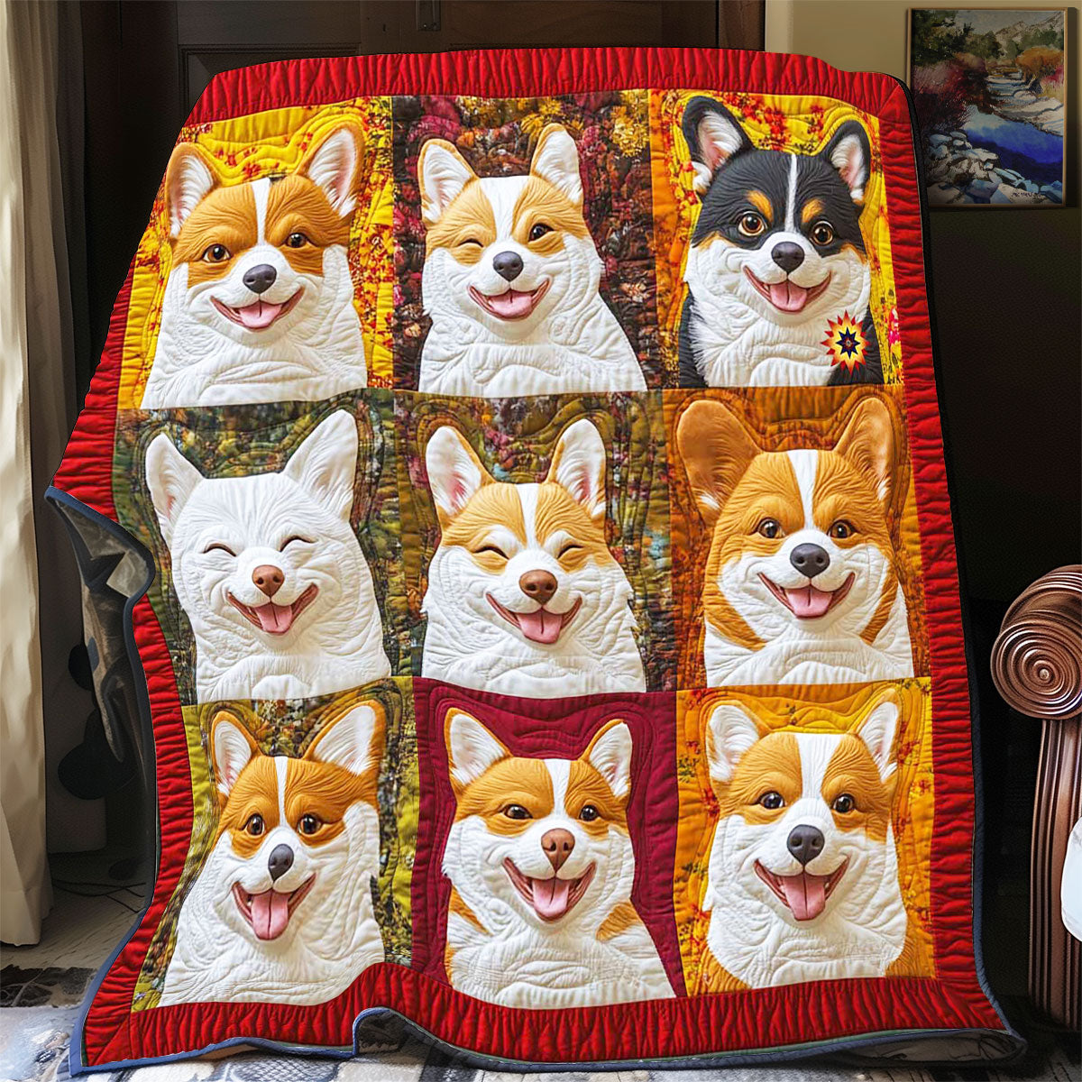 Smiling Corgi Dogs Quilt Blanket Warm Throw Blanket Funny Gift Ideas For Corgi Lovers