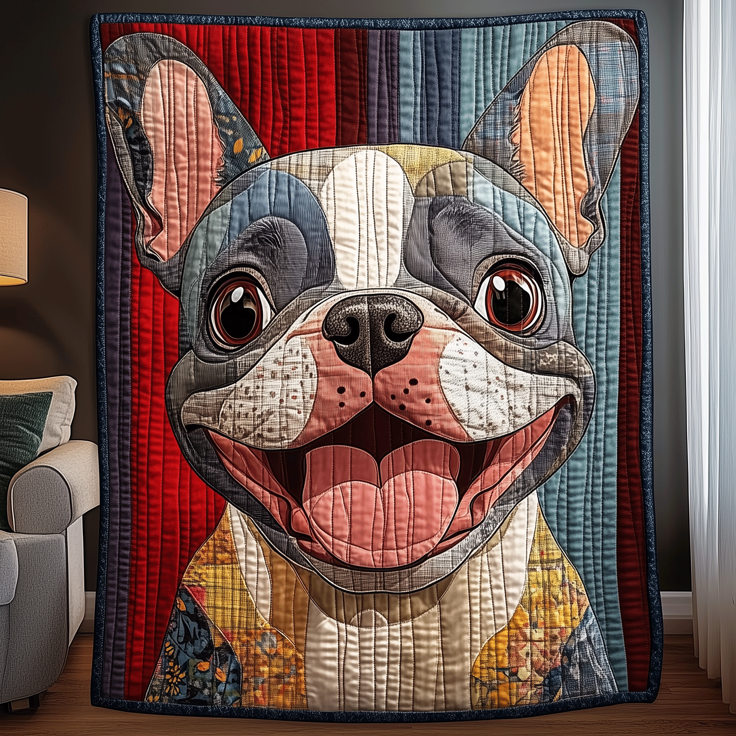 Smiling Frenchie Charm Quilted Blanket Gifts For Frenchie Lovers
