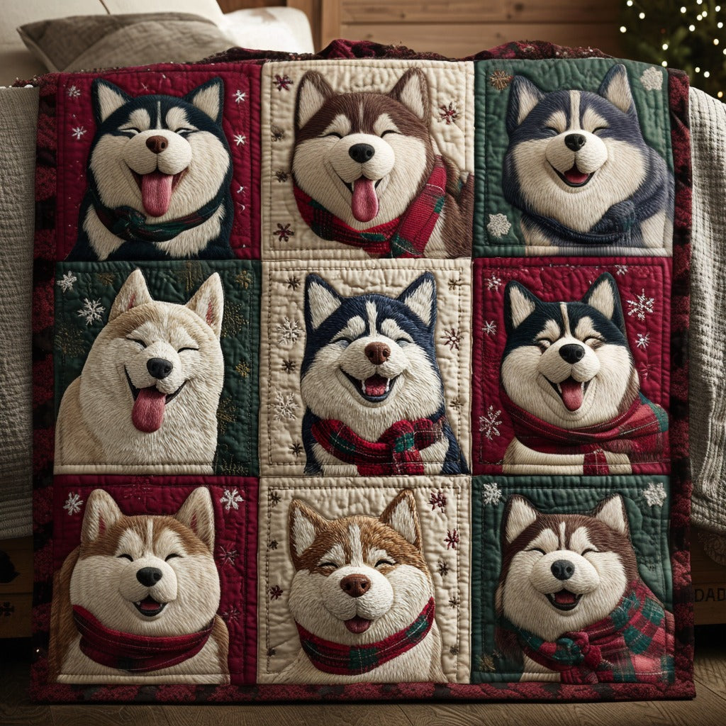 Smiling Husky Quilt Lovely Quilt Blanket Gift for Holiday Celebrations