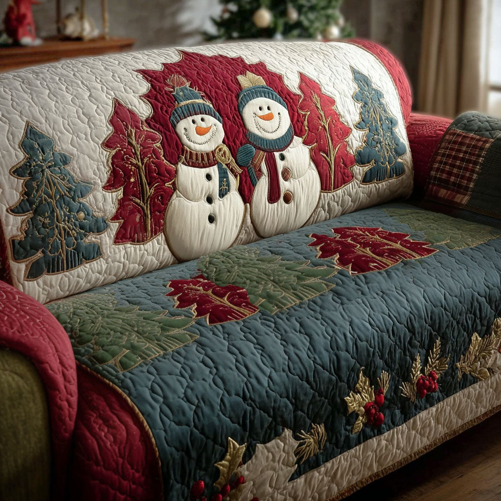 Smiling Snowfolk Quilted Sofa Cover Christmas Couch Covers Christmas Gifts For Couples