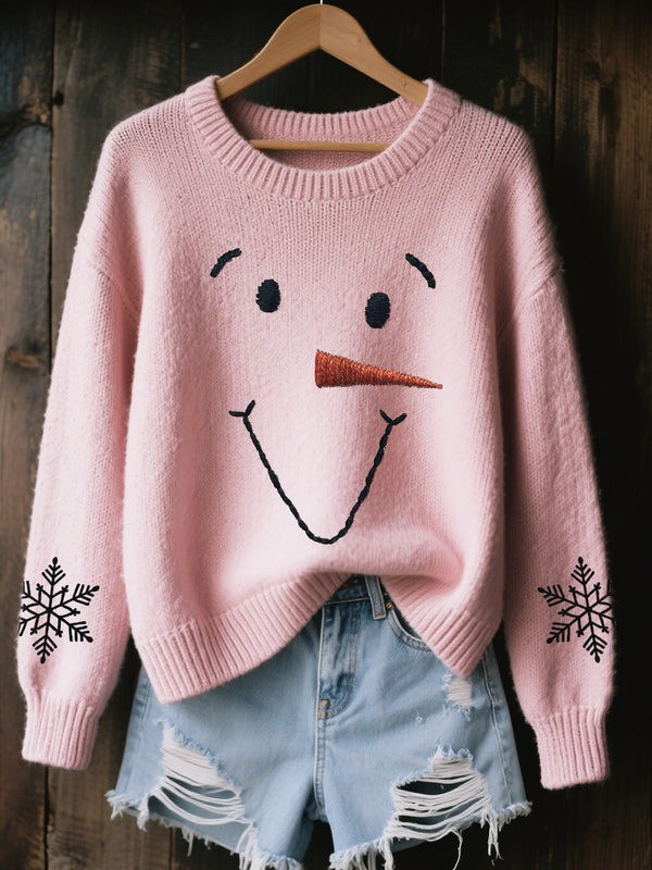 Smiling Snowman Christmas Sweater Snowflakes Winter Festive Cute Clothing Gift Ideas