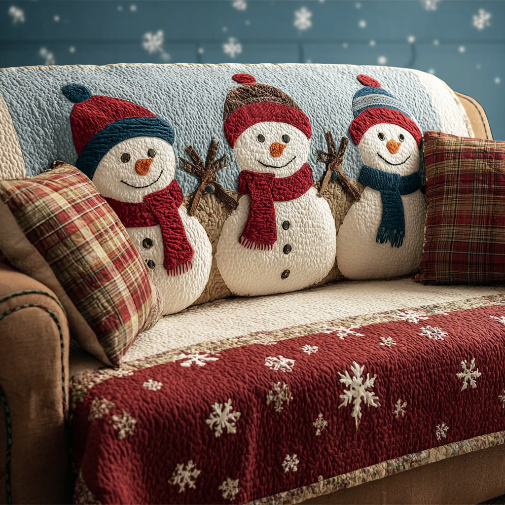 Smiling Snowman Quilted Sofa Cover Holiday Living Decorations Snowman Christmas Gifts