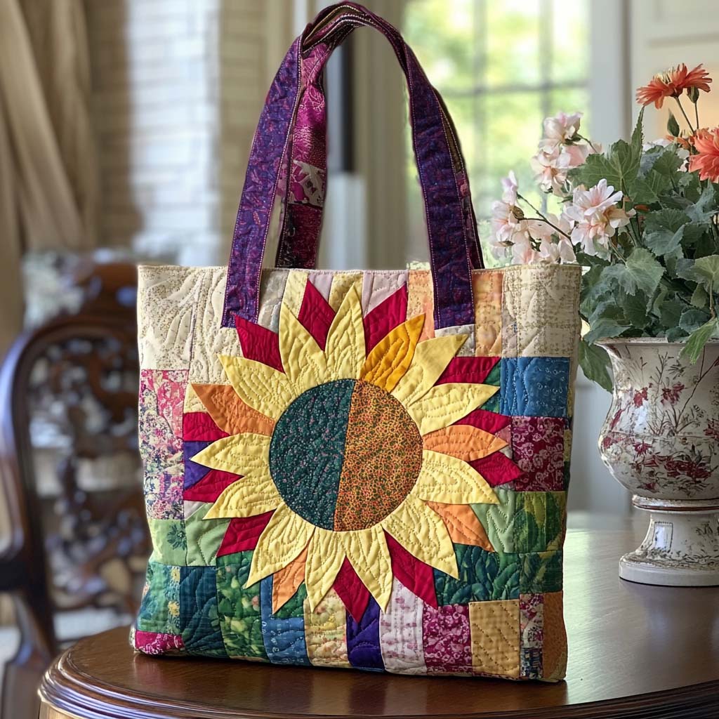 Smiling Sun Quilted Tote Bag Sunflower Gifts For Mom