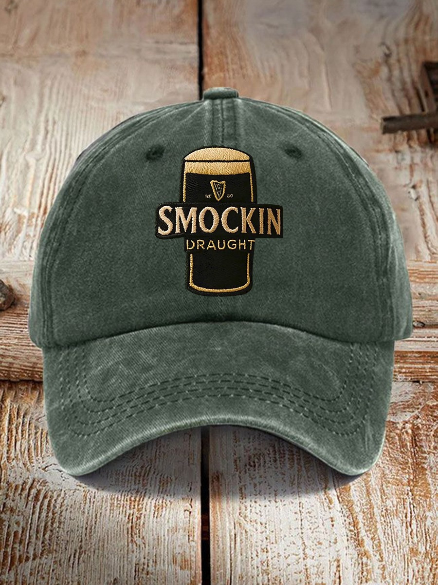 Smockin Draught Irish Stout Beer Baseball Cap St Patricks Day Hat Washed Green Embroidered Best Gift For Him
