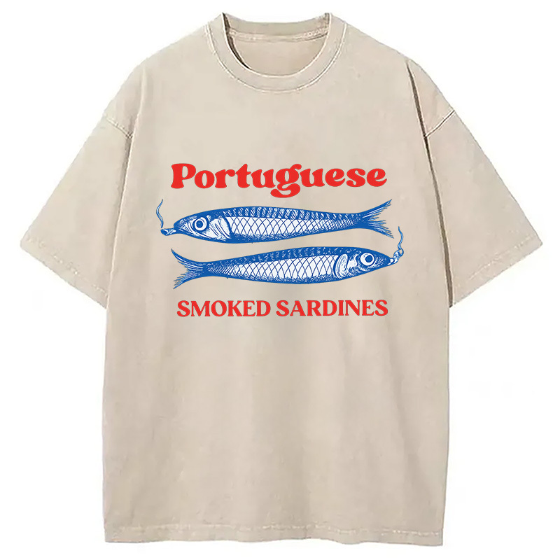 Smoked Sardines Washed T-Shirt Unisex Streetwear Graphic Style Gifts For BFF Smoked Sardines Washed T-Shirt Unisex Streetwear Graphic Style Gifts For BFF