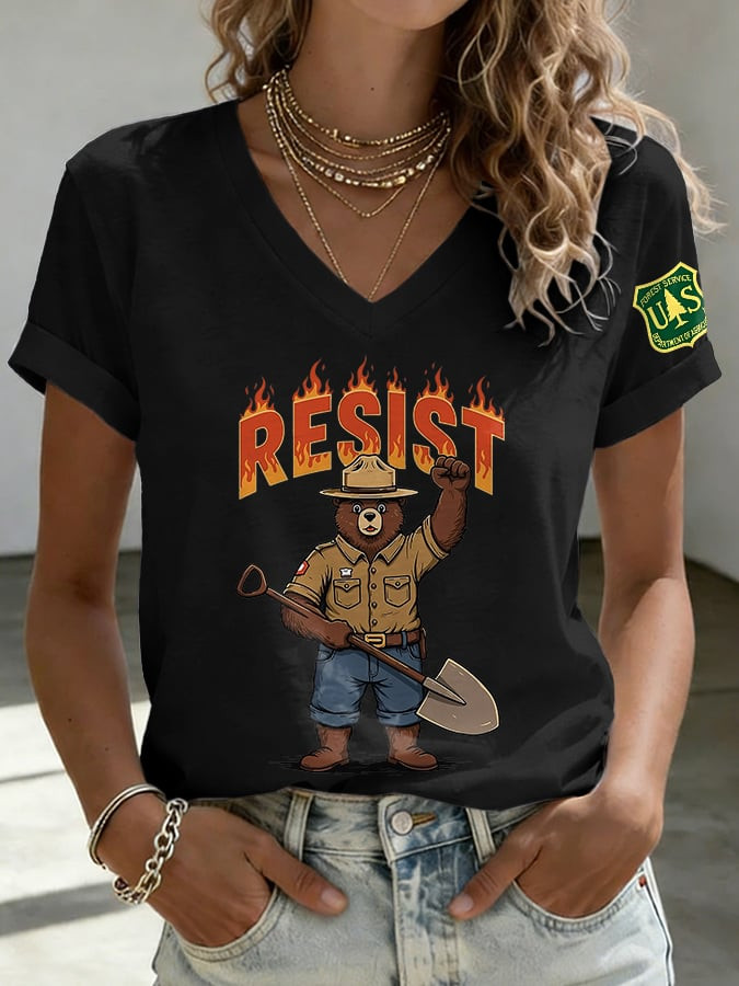 Smokey Bear Resist Save The US Forest Service V-Neck Shirt Fameery Merch Gift For Her