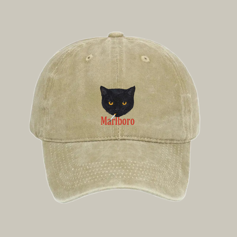 Smoking Black Cat Marlboro Vintage Washed Cap Funny Baseball Cap Mother Daughter Presents