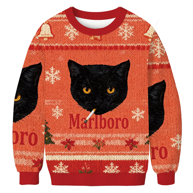 Smoking Black Cat Vintage Christmas Ugly Sweatshirt Festive Xmas Winter Sweater Gift Ideas