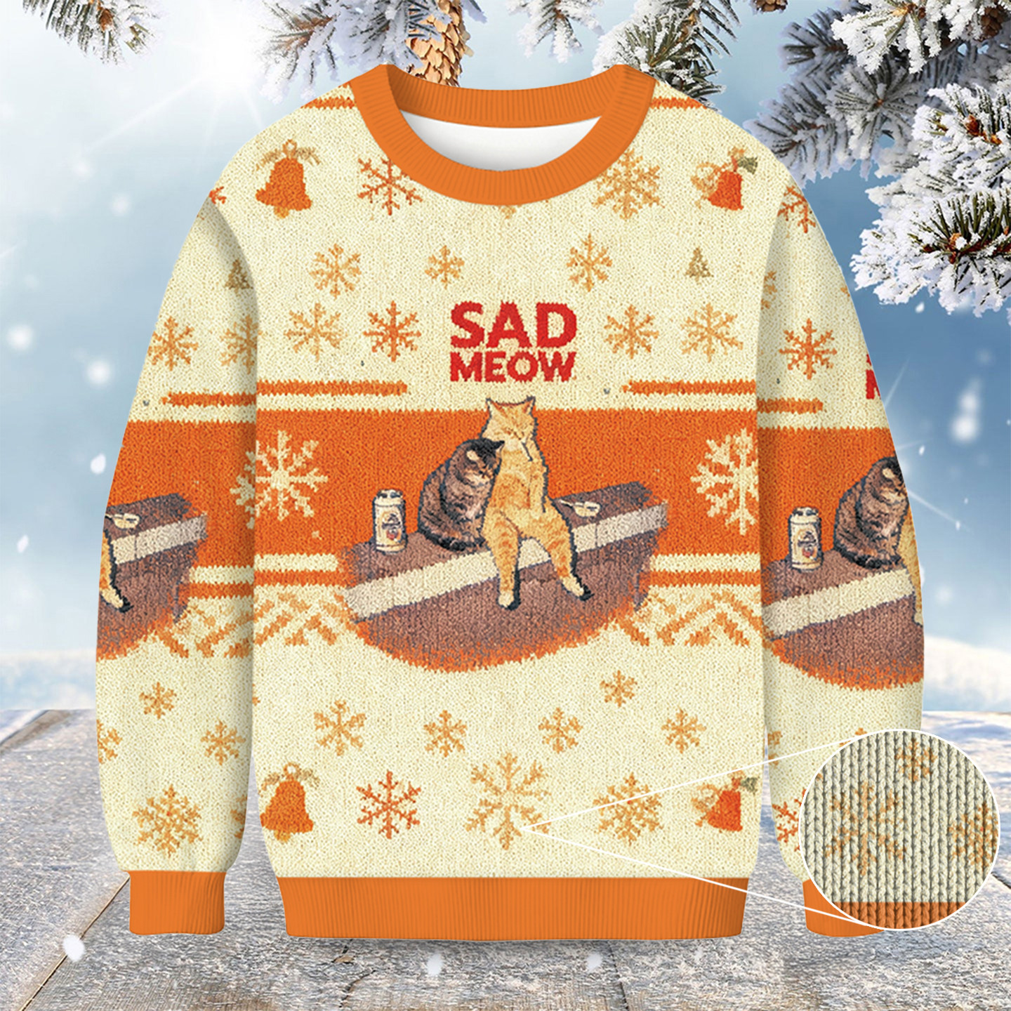 Smoking Cat Sad Meow Christmas Ugly Sweater Animal Themed Cat Lover Christmas Presents