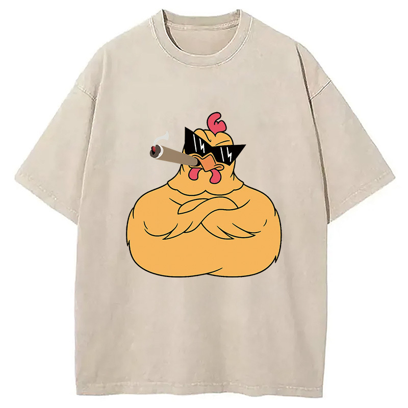 Smoking Chicken Washed T-Shirt Unisex Streetwear Graphic Style Gifts For Best Friend
