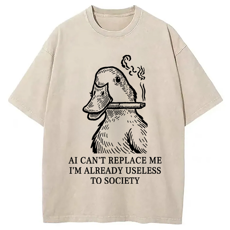Smoking Duck Funny Washed T-Shirt Casual Oversized Outfit Style Gifts For Best Friend