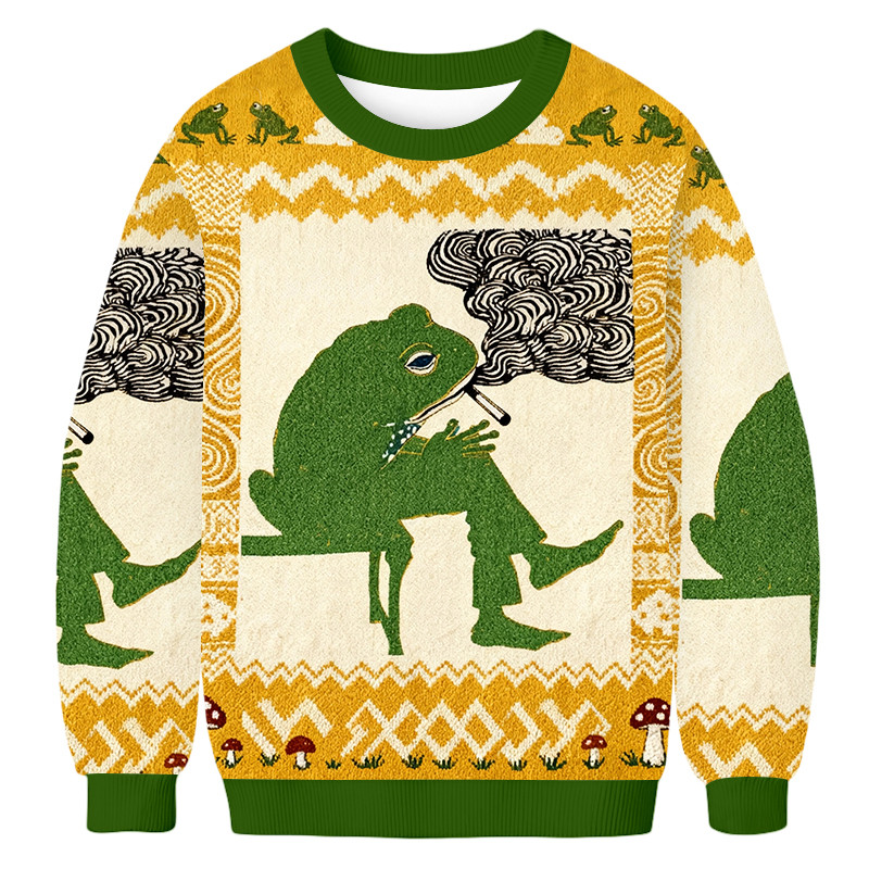 Smoking Frog Ugly Sweater Animal Themed Christmas Apparel Xmas Gifts For Best Friends