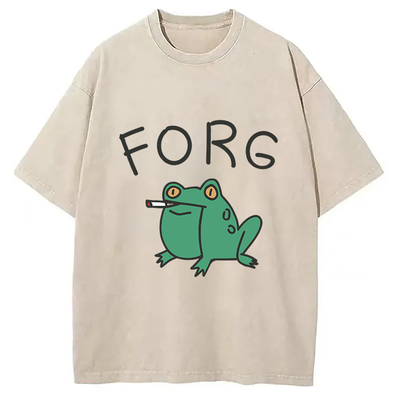 Smoking Frog Washed T-Shirt Cool Graphic Tee For Men Women Gifts For Besties