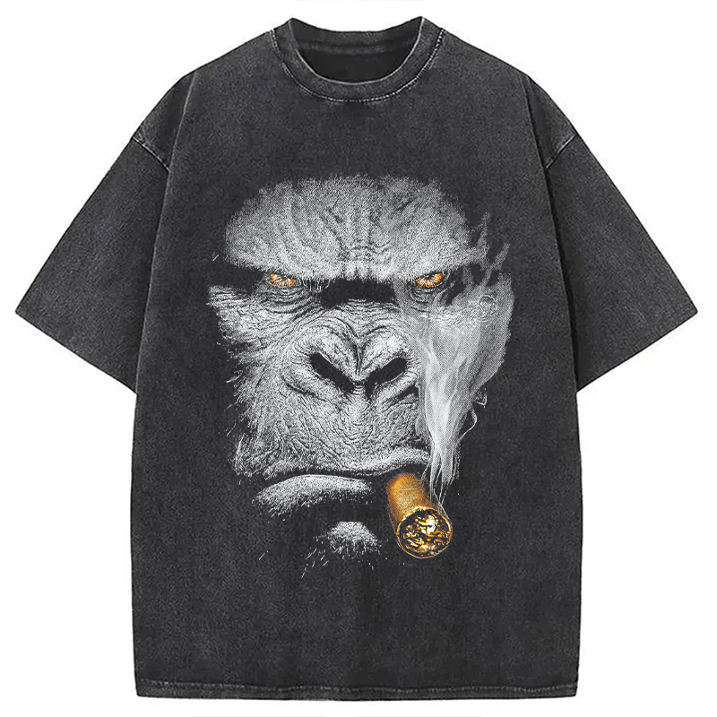 Smoking Gorilla Washed T-Shirt Funny Graphic Gift For Friends Gifts For BFF