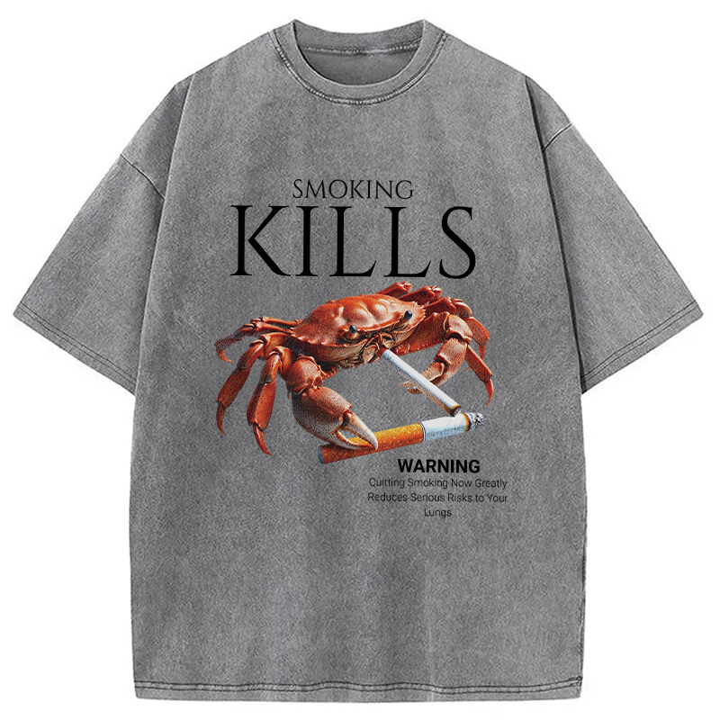 Smoking Kills Crab Washed T-Shirt Classic Graphic Fashion Tee Gifts For Friends