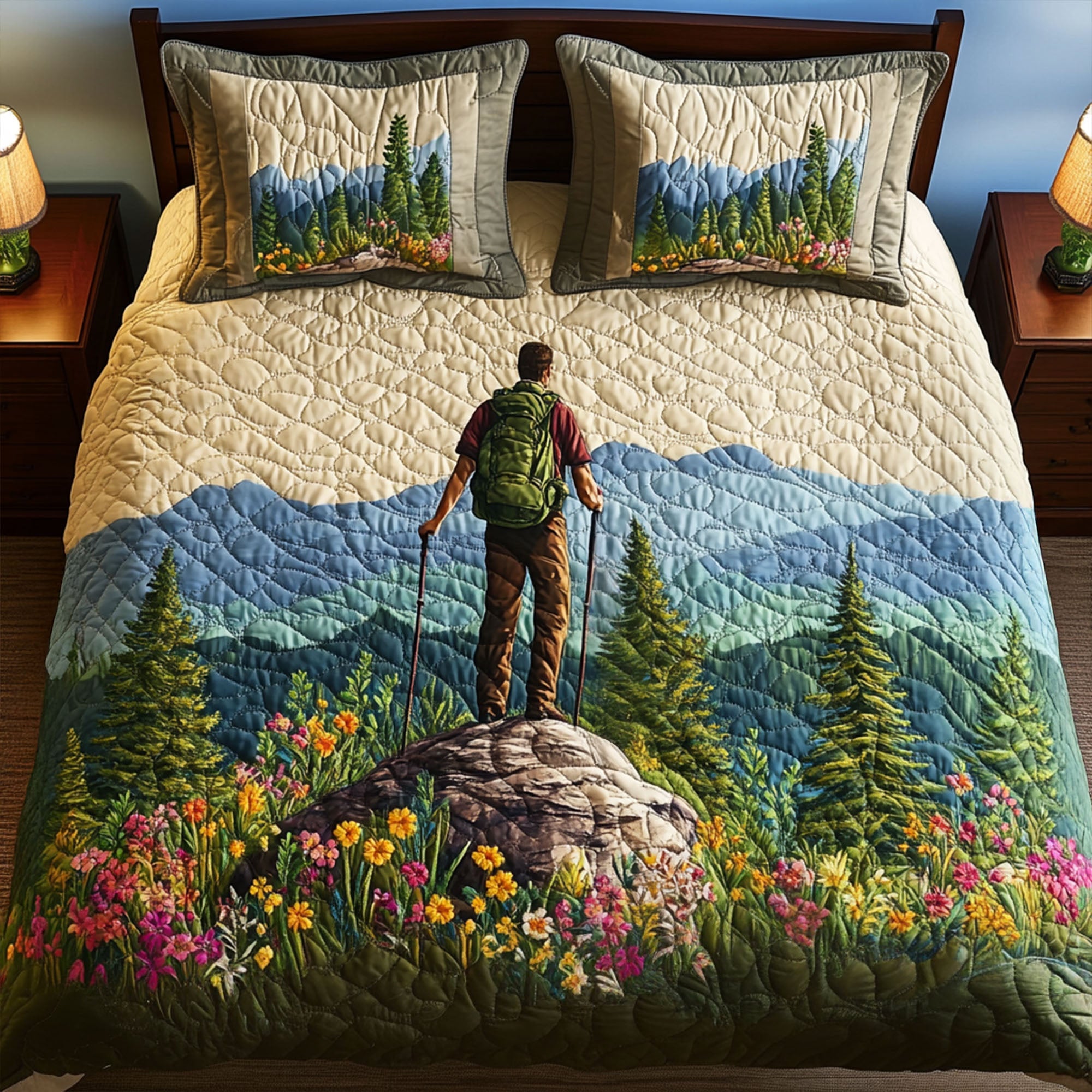 Smoky Summit Quilted Bedding Set Bed Decorations Gift For Hiker
