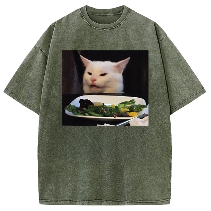 Smudge Meme Cat Washed T-Shirt Minimal Retro Graphic Clothing Gifts For Besties