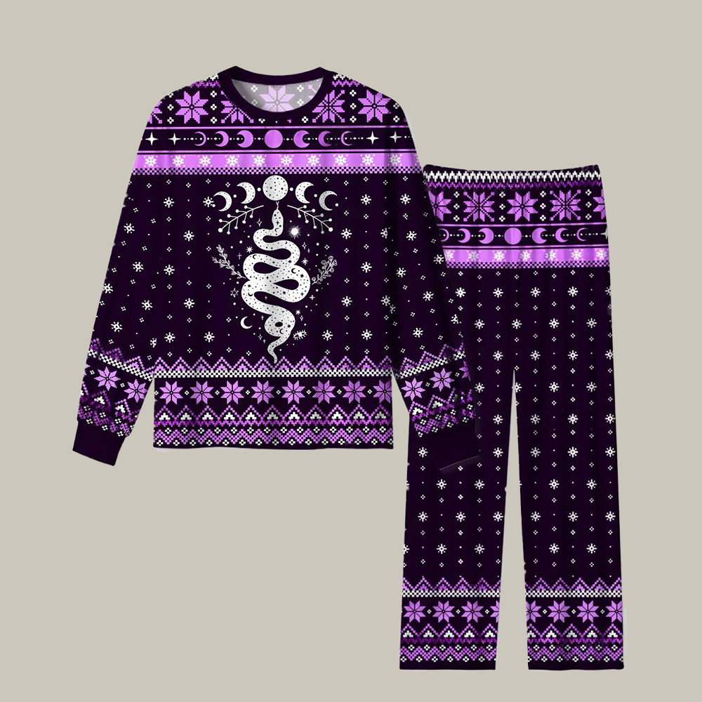 Snake And Moon Phase Christmas Pajamas Celestial Witch Merch Best Gifts For Christmas