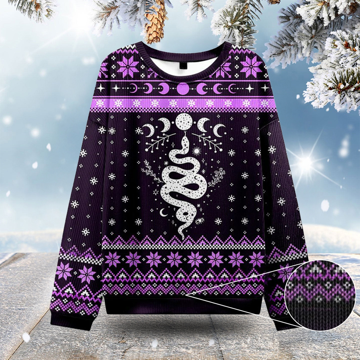 Snake And Moon Phase Ugly Christmas Sweatshirts Family Christmas Sweaters Gifts For Him