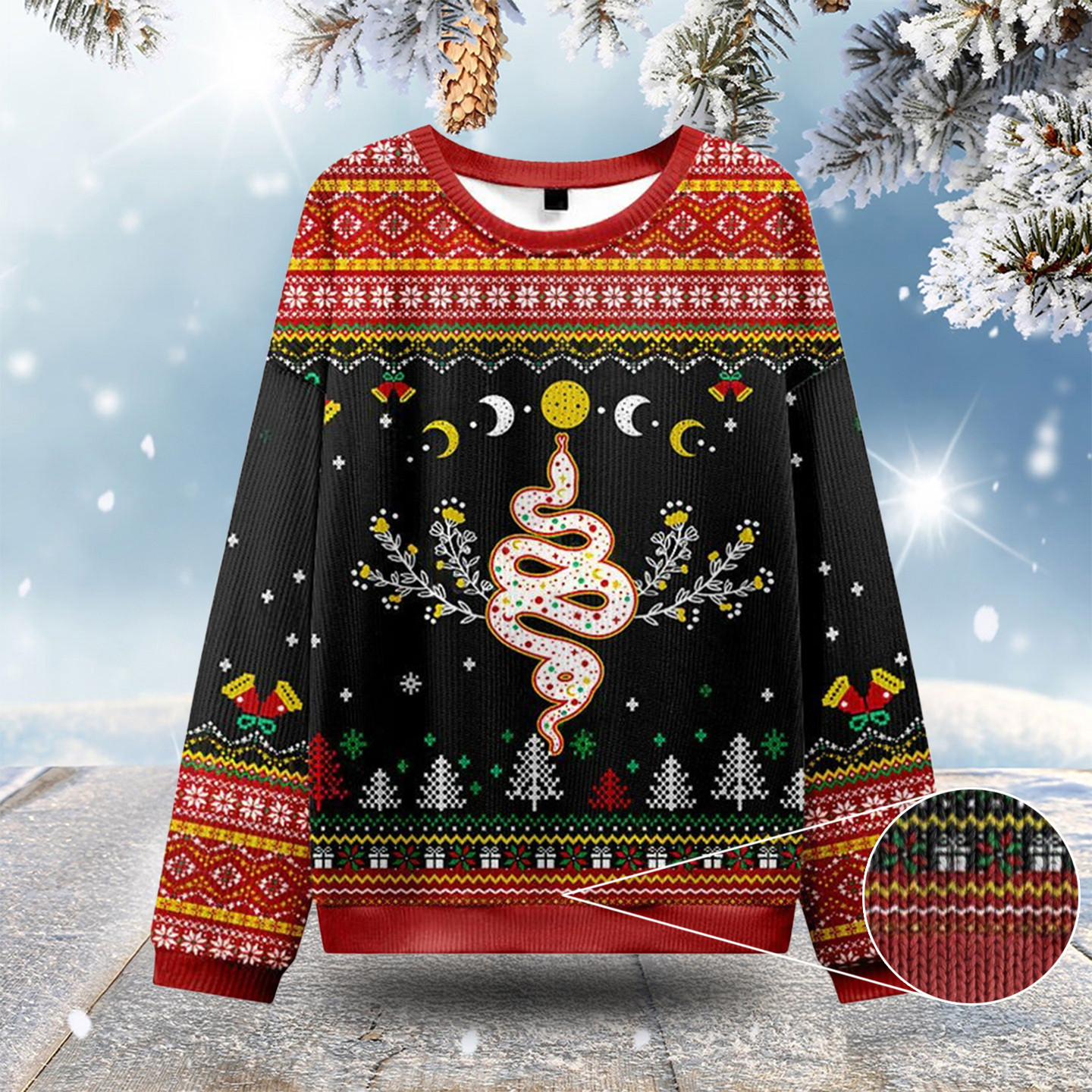 Snake And Moon Phase Ugly Christmas Sweatshirts Funny Ugly Sweaters For Men Gifts For Grandpa