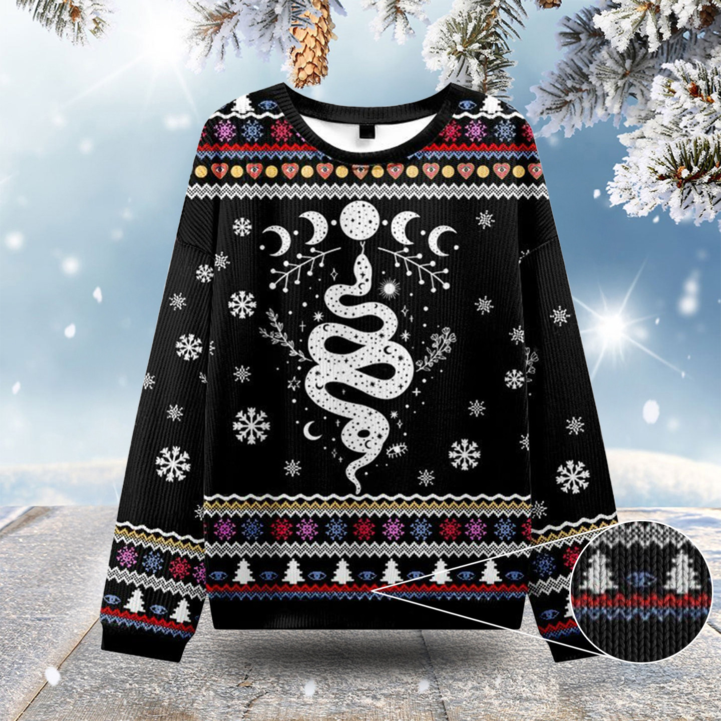 Snake And Moon Phase Ugly Christmas Sweatshirts Funny Ugly Xmas Sweaters Gifts For Grandma