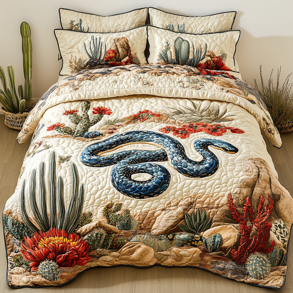 Snake Tracks Quilted Bedding Set Bed Decorations Gift For Snake Lover