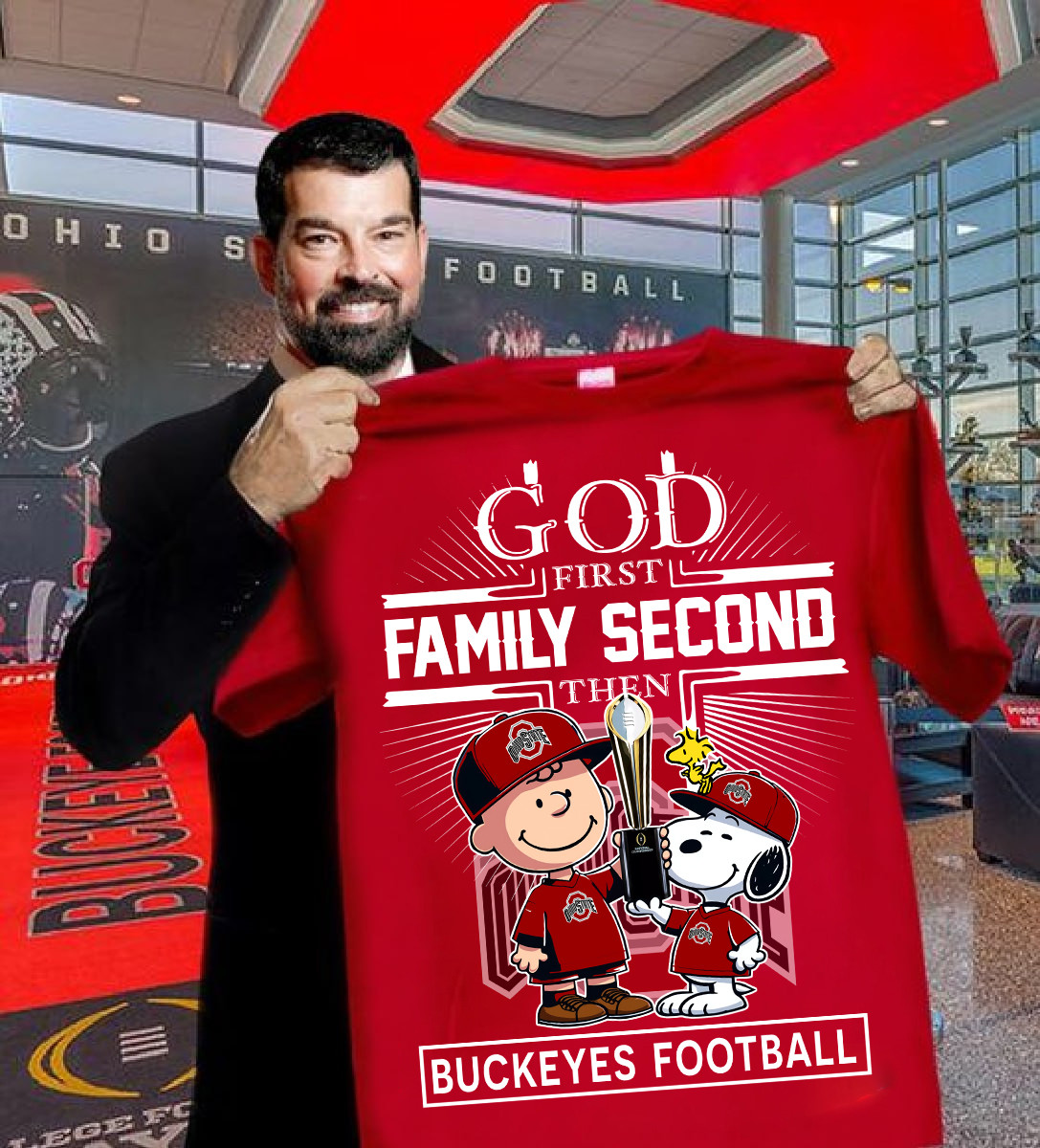 Snoopy God First Family Second Then Buckeyes Football T-Shirt Gifts For Football Fans