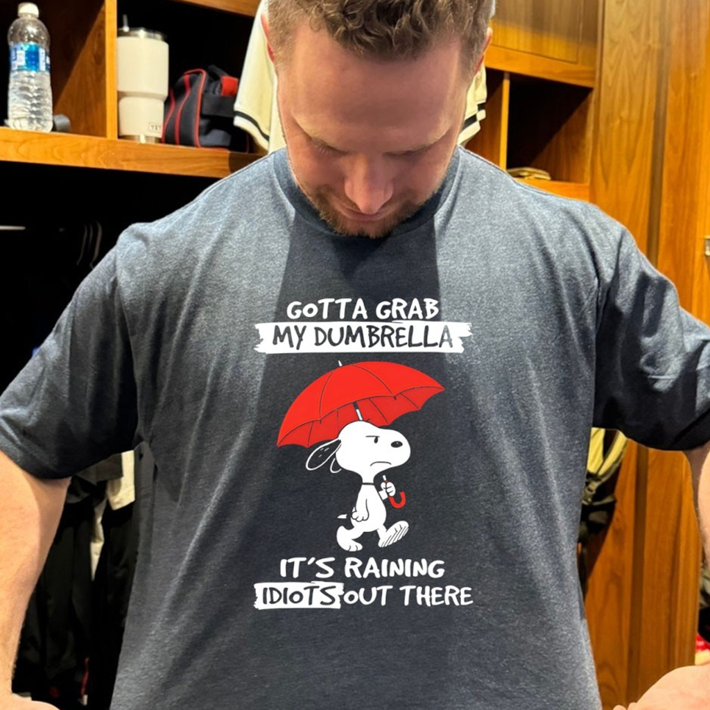 Snoopy Gotta Grab My Dumbrella It's Raining Idiots Out There Shirt Funny Gifts For Son