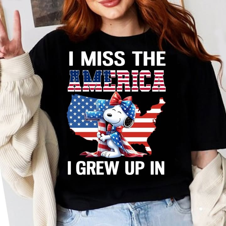 Snoopy I Miss The America I Grew Up In T-Shirt Women's Cute Patriotic 4Th Of July Shirt