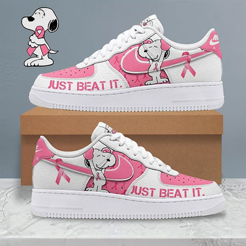 Snoopy Just Beat It Breast Cancer Awareness Nike Shoes Gifts For Girlfriend