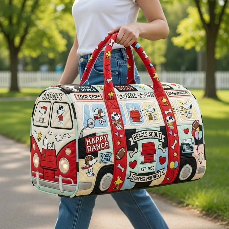 Snoopy Peanuts Quilted Duffle Bag Happy Dance Beagle Scout Forever Friends Fan Gear Gift For Snoopy Fans